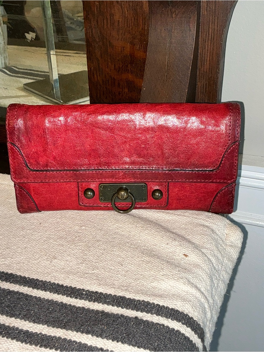 Frye Cameron Leather Burnt Red Continental Wallet Retail $178 - Picture 3 of 12